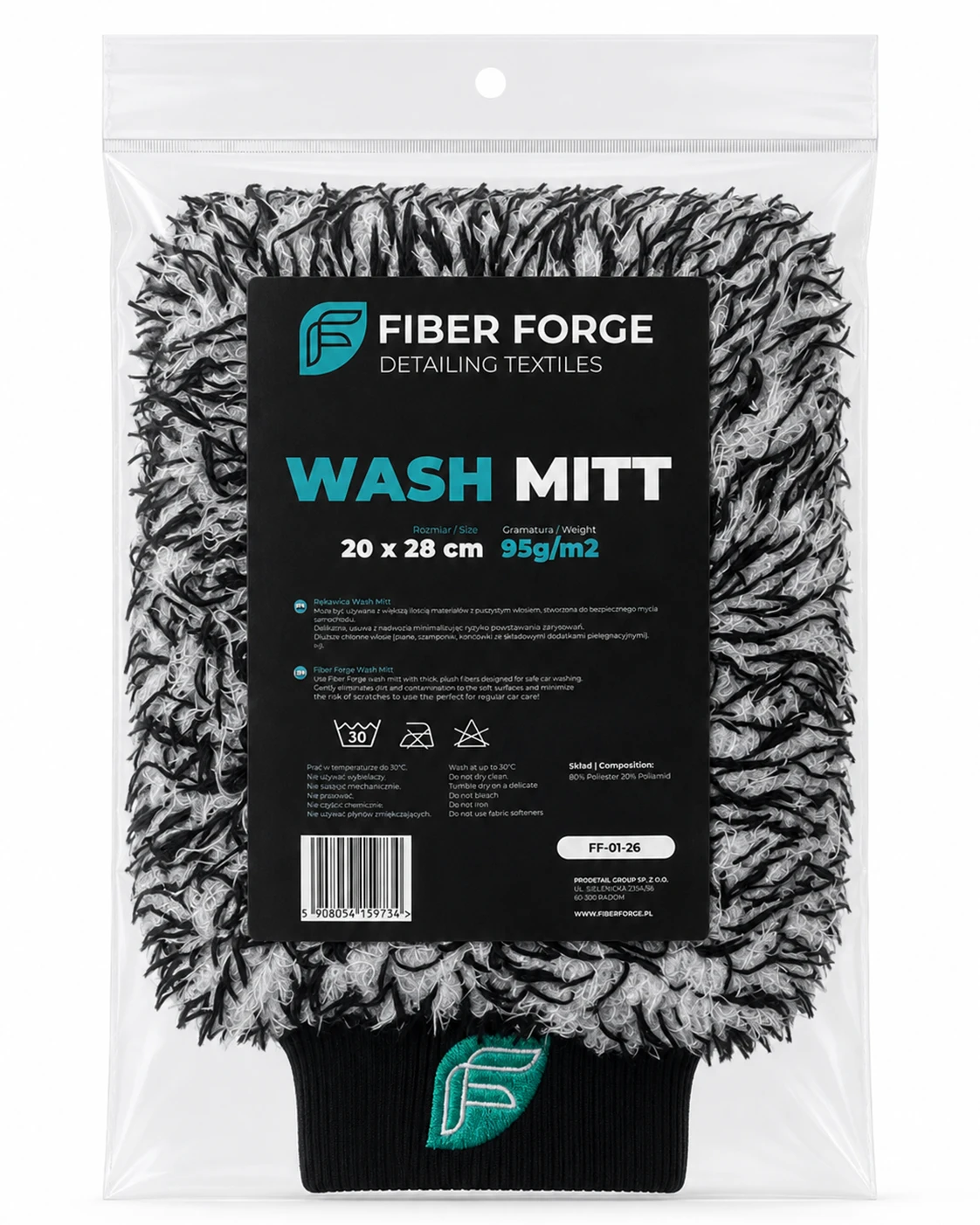 Fiber Forge Wash Mitt – wysokiej jakości rękawica do mycia samochodu z delikatnej mikrofibry, zapewniająca bezpieczne i skuteczne czyszczenie lakieru