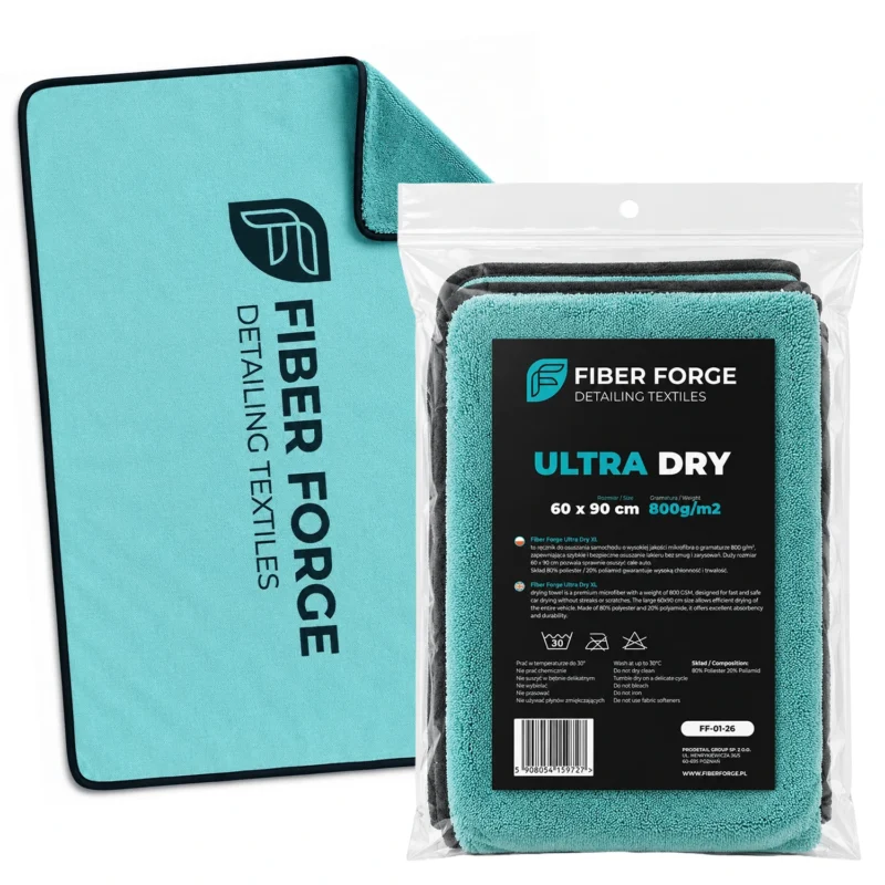 Fiber Forge Ultra Dry Ręcznik do Osuszania Samochodu 60x90 cm 800 GSM Mikrofibra Premium