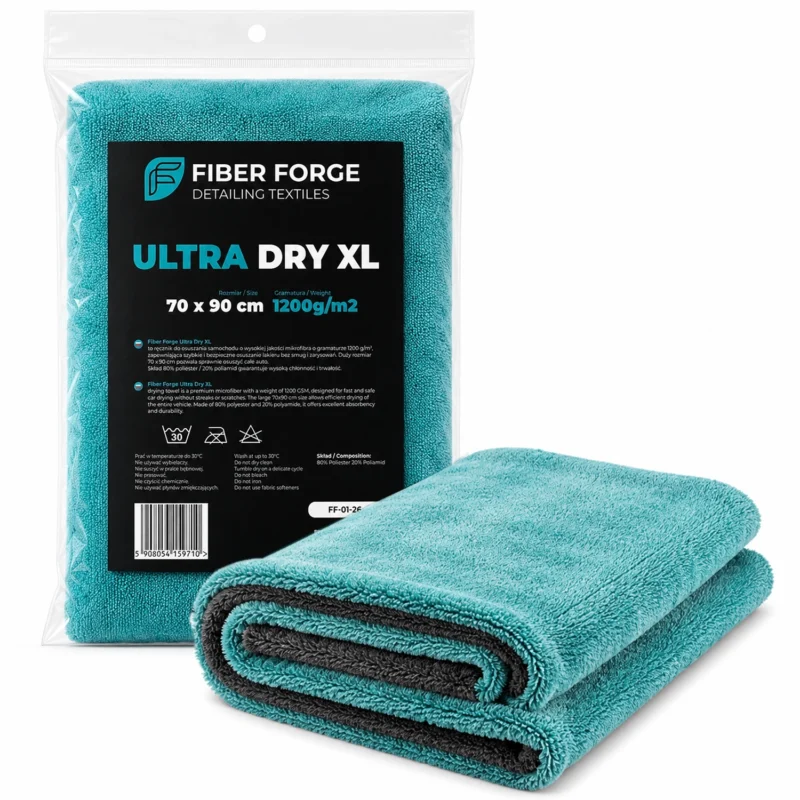 Fiber Forge Ultra Dry XL 70x90 cm 1200 GSM – Super Chłonny Ręcznik z Mikrofibry do Osuszania Auta